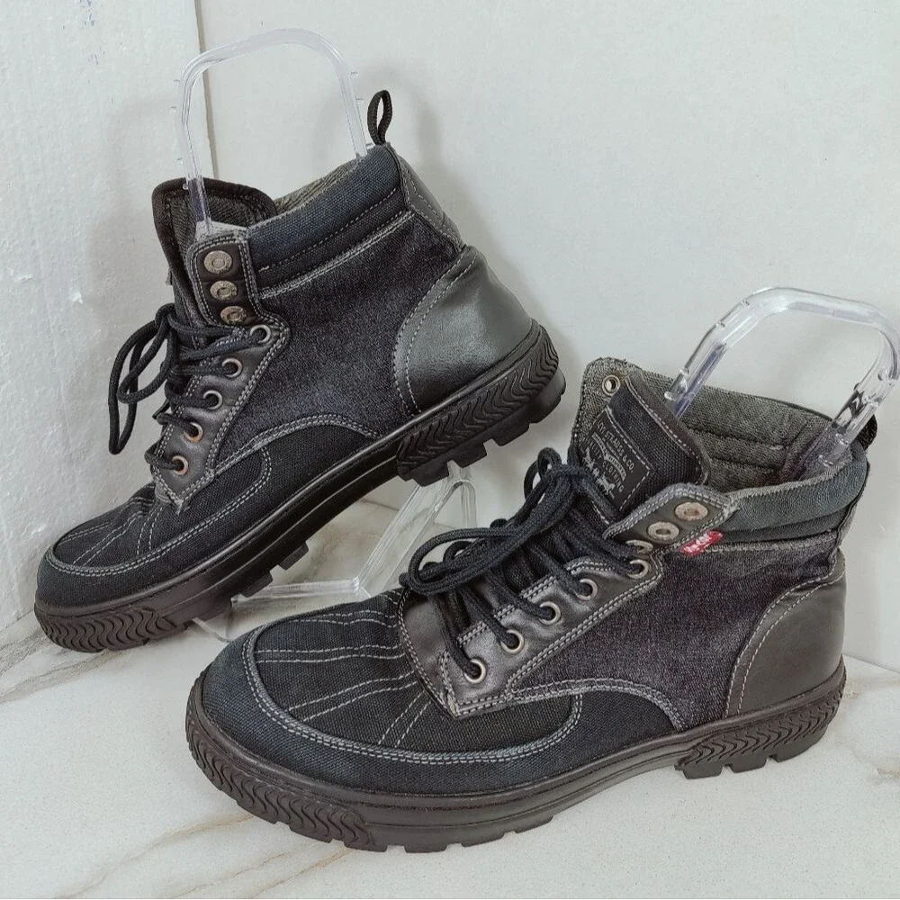 Levi's Men's Dayton Black Distressed Denim Lace Up Combat Boots, Sz 10.5